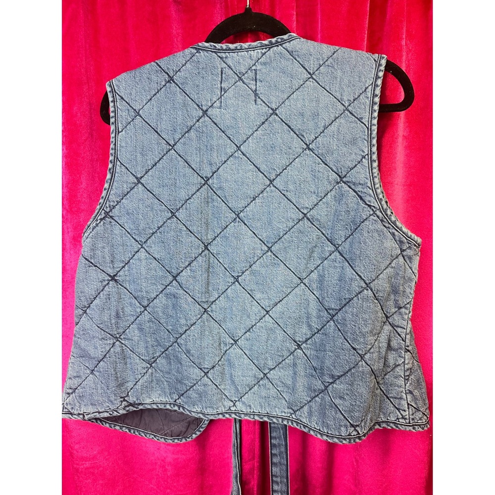 Denim Co Primark Quilted Denim Vest Medium Wash Blue Cotton Tie Front Womens M - Picture 4 of 5